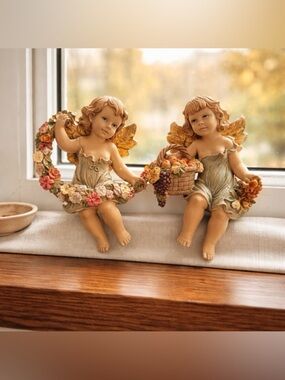 Italy Cherub Angel Figurine Pair in Soft Pastel Tones